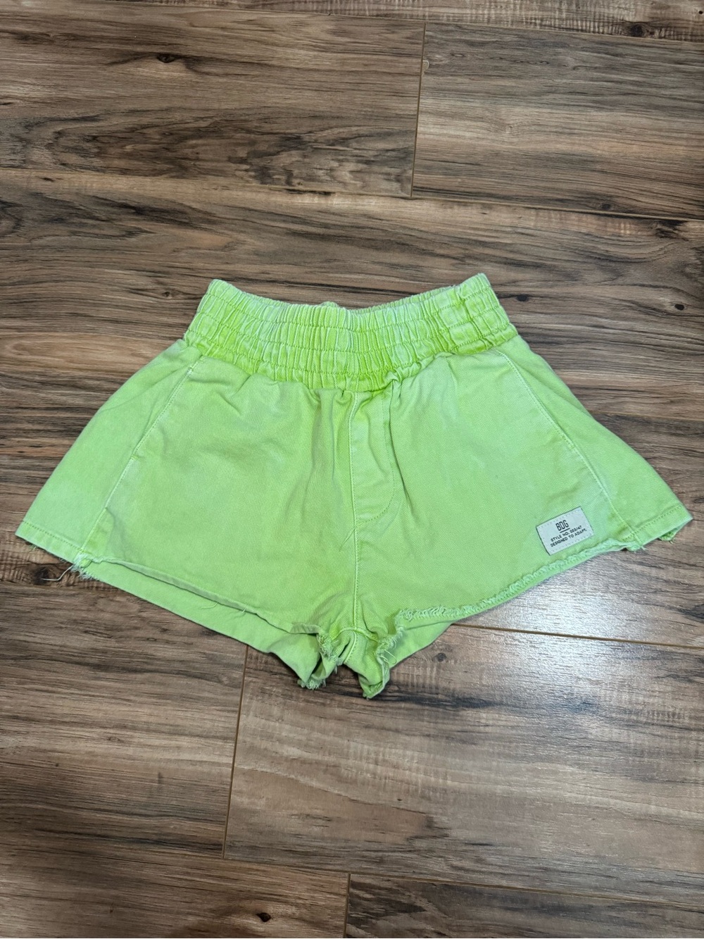 UO BDG Neon Lime High-Waist Elastic Waist Shorts